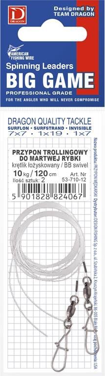 DRAGON PRZYPON TROLING DO MARTWEJ RYBKI 120cm/10kg