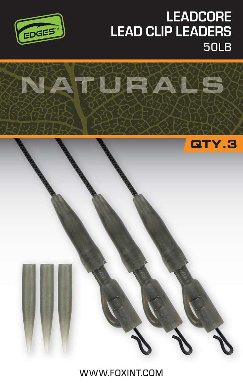 FOX ZESTAW LEADCORE PG LEAD CLIP LEADERS 50lb NATURAL
