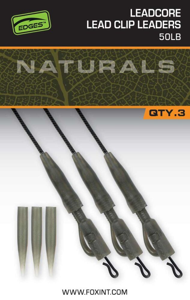 FOX ZESTAW LEADCORE PG LEAD CLIP LEADERS 50lb NATURAL