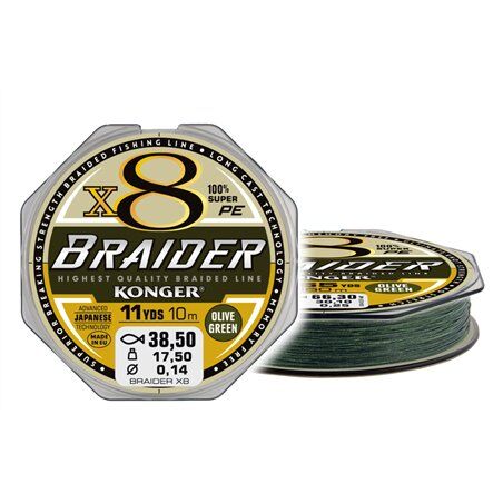 KONGER PLECIONKA PRZYPONOWA BRAIDER X8 OLIVE GREEN 0,25mm 10m